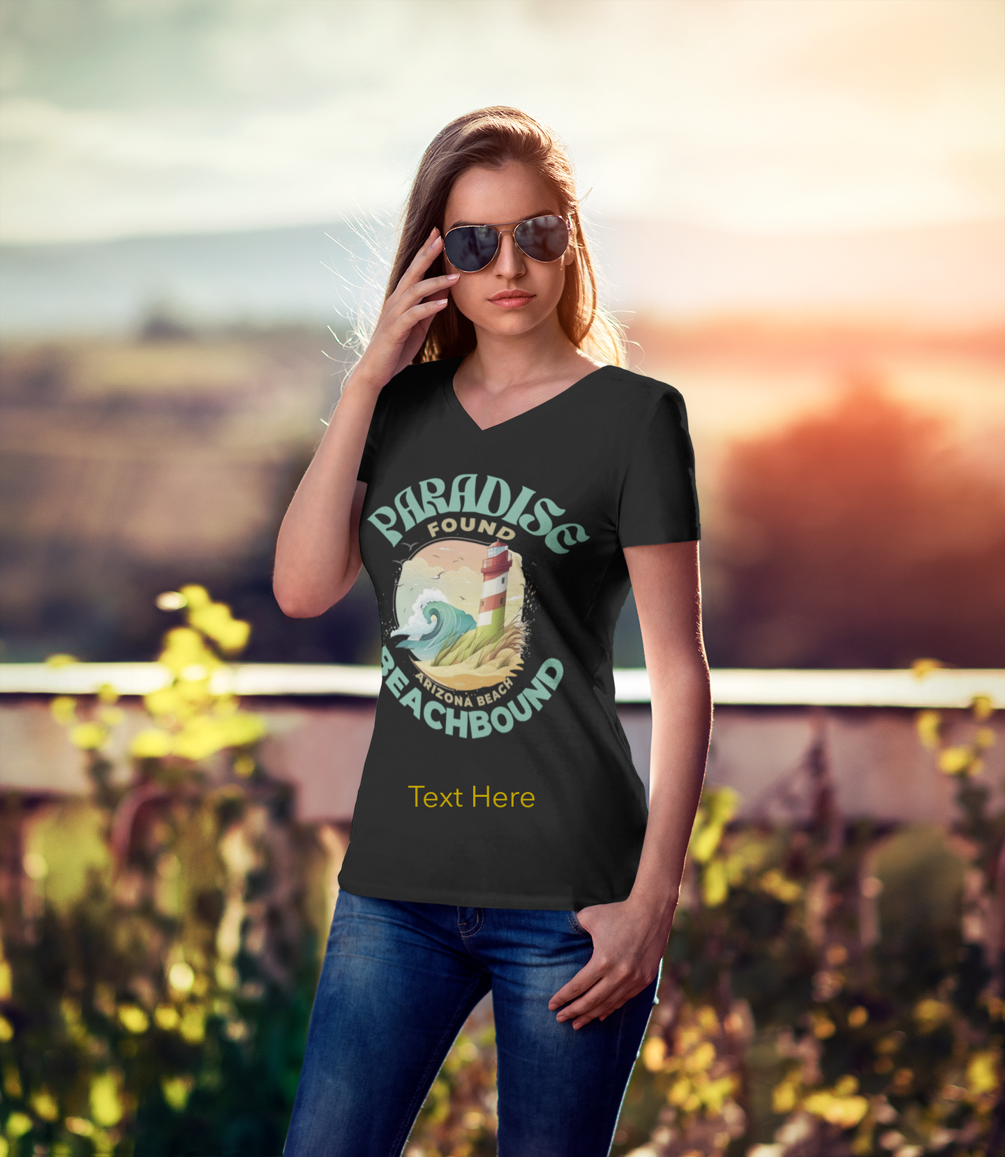 Ladies' V-Neck T-Shirt - Personalize With Beach Themes