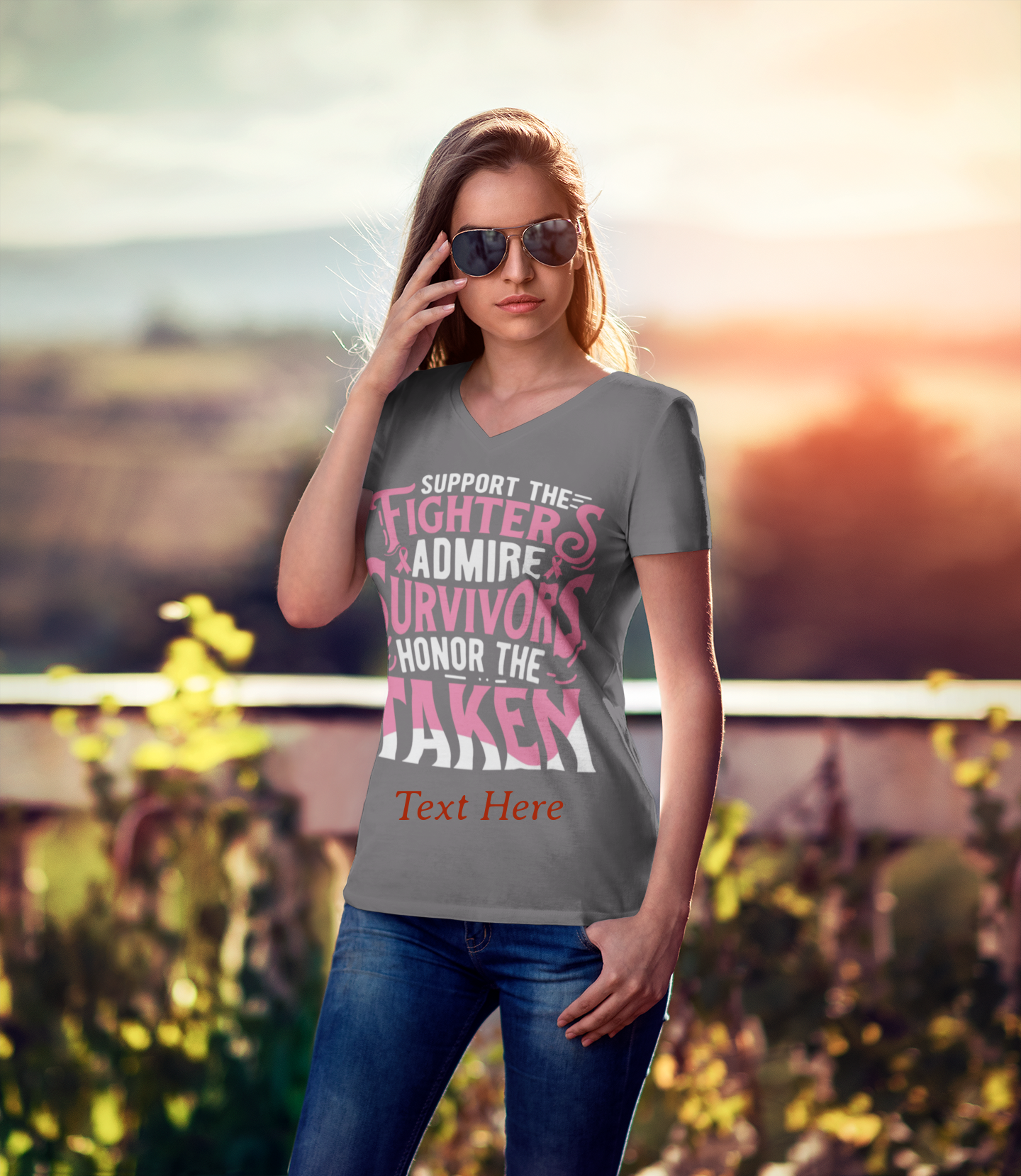 Ladies' V-Neck T-Shirt - Personalize With Breast Cancer Awareness Quotes