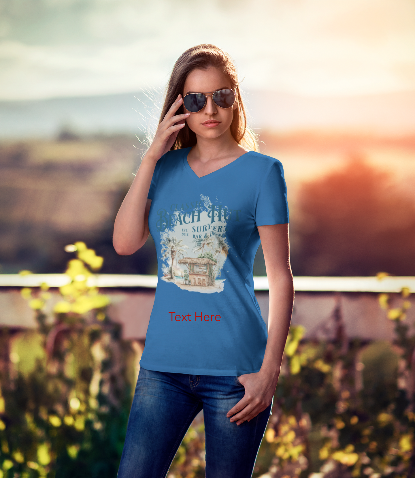 Ladies' V-Neck T-Shirt - Personalize With Beach Themes