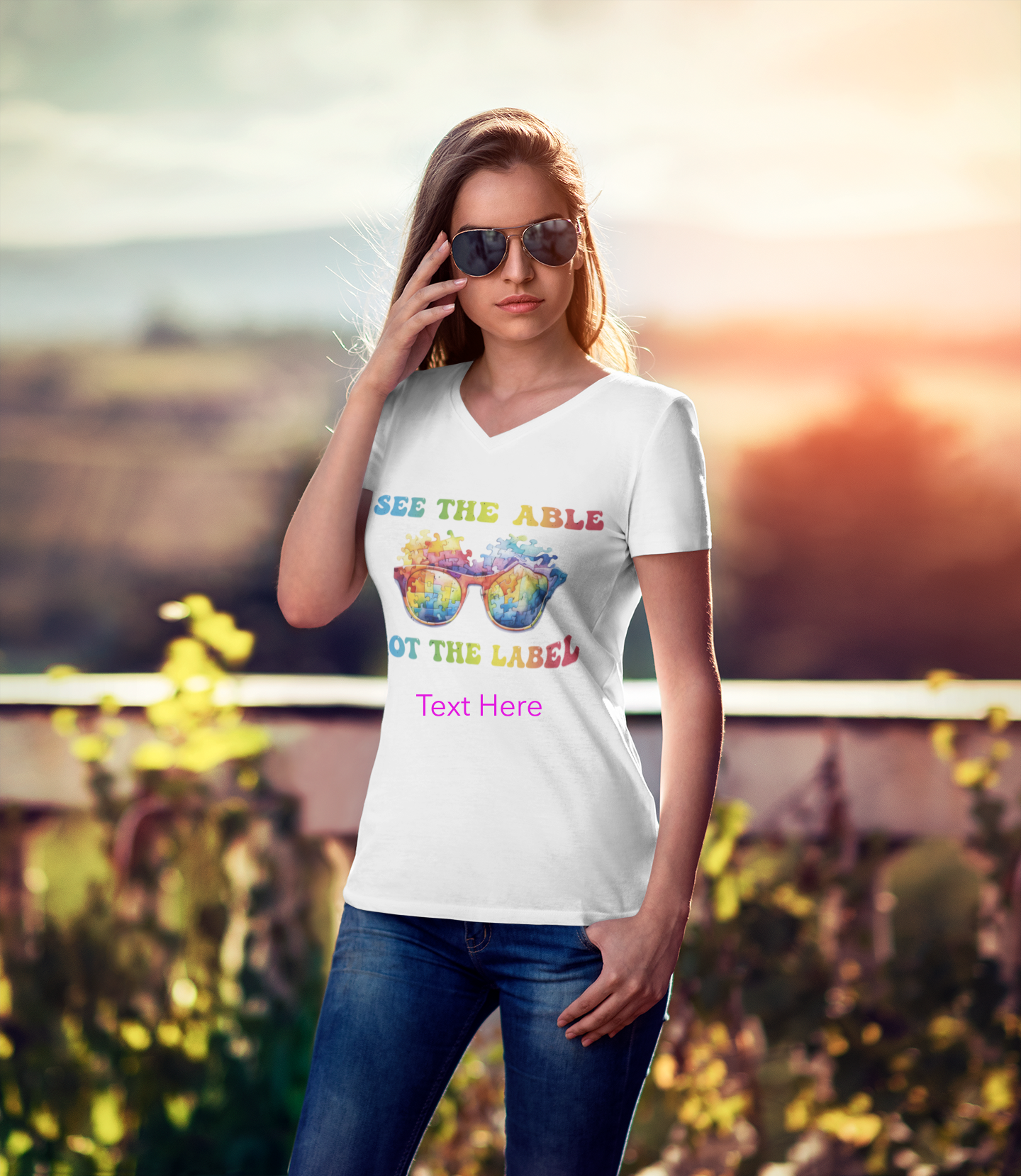 Ladies' V-Neck T-Shirt - Personalize With Autism Quotes