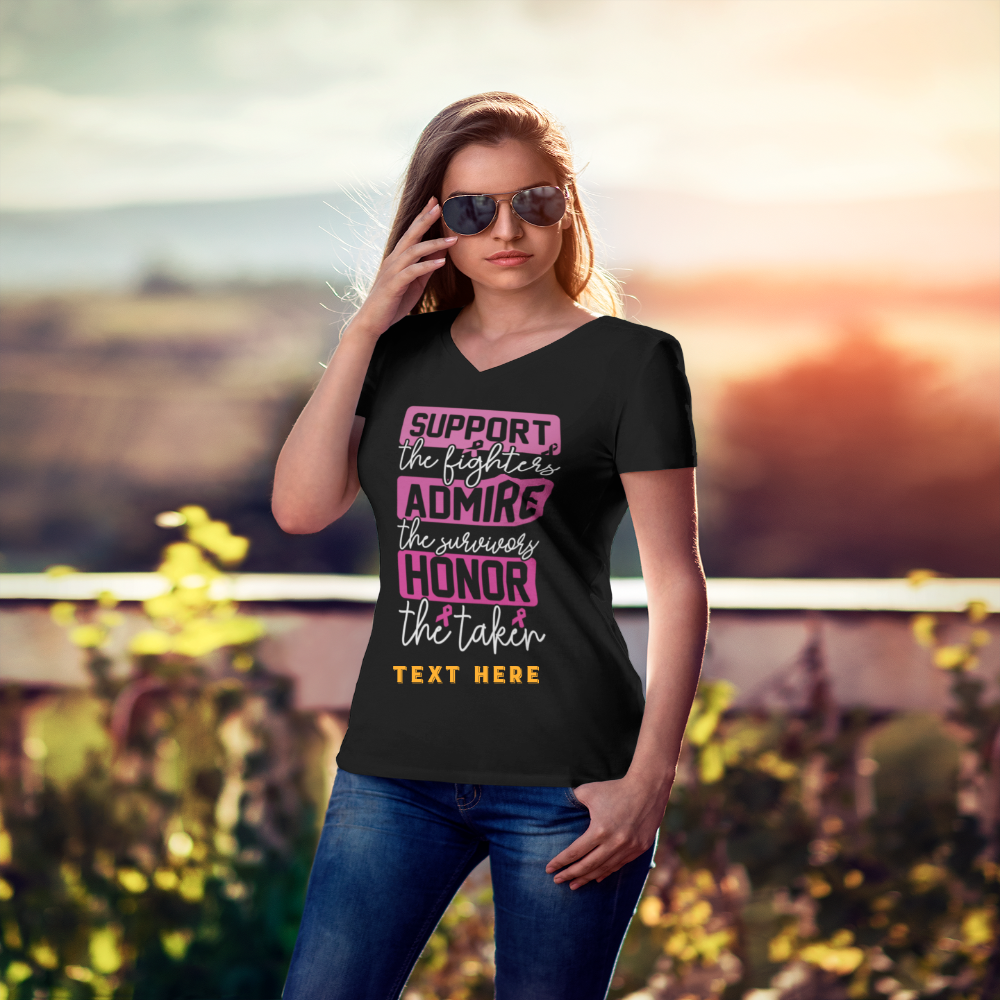 Ladies' V-Neck T-Shirt - Personalize With Breast Cancer Awareness Quotes