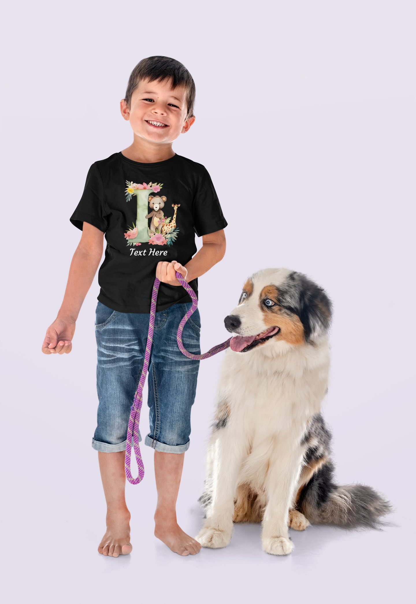 Kids Heavy Cotton™ Tee - Personalize With Cute Floral Animal Letters