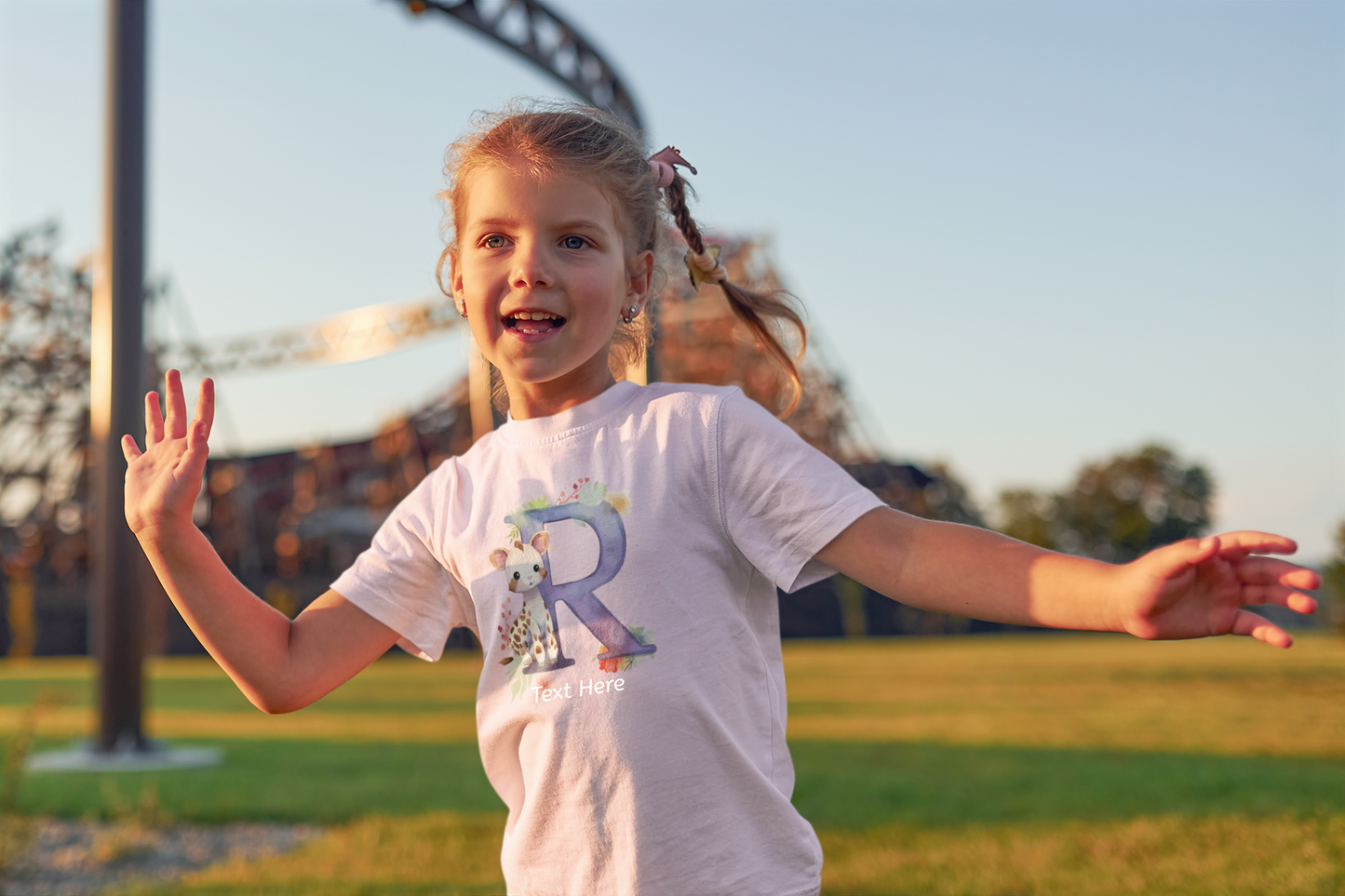 Kids Heavy Cotton™ Tee - Personalize With Cute Floral Animal Letters