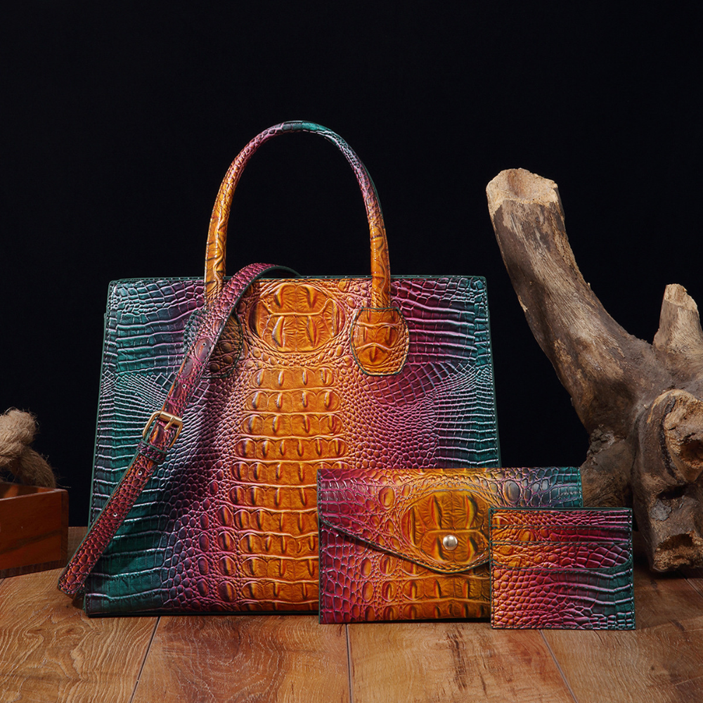 Womens Crossbody Tote Bag  With Vibrant Crocodile-Grain Design