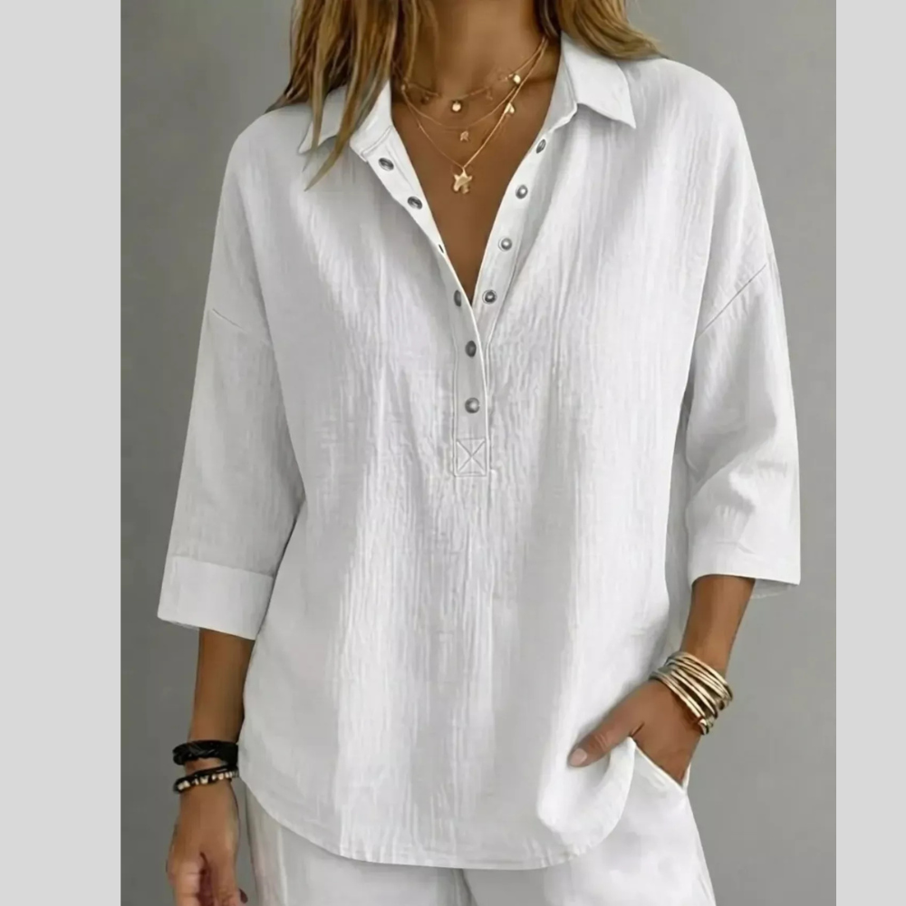 Full Size Snap Down 3/4 Sleeves Blouse Plus Size