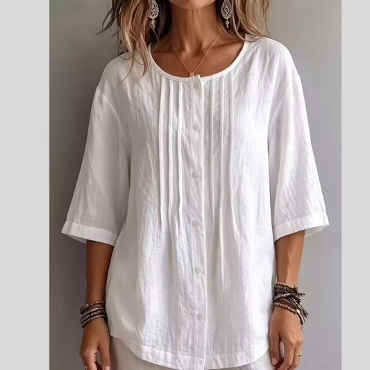 Full Size Texture Round Neck 3/4 Sleeve Blouse Plus Size