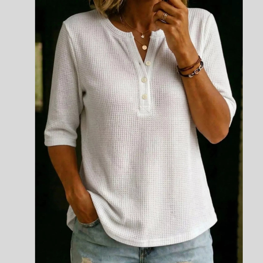 Full Size Waffle Knit Henley T-Shirt Plus Size
