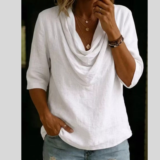Full Size Cowl Neck 3/4 Sleeve Top Plus Size