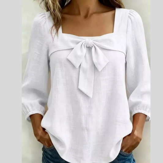 Full Size Bow Front Square Neck Blouse Plus Size