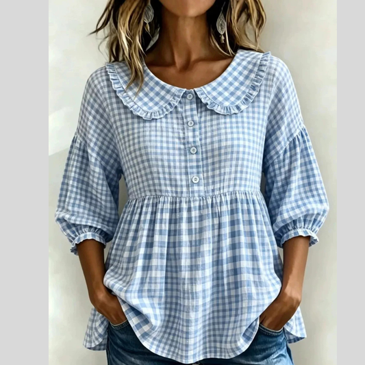 Full Size Gingham Peter Pan Collar Blouse Plus Size