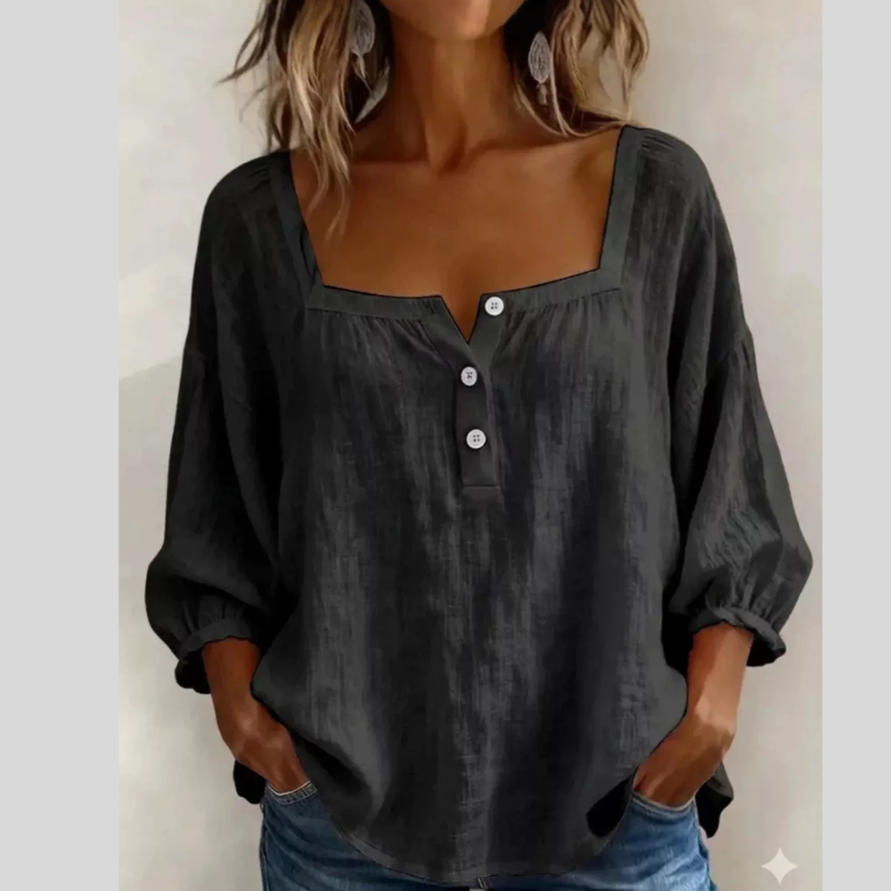 Full Size Square Neck Button Detail Blouse Plus Size