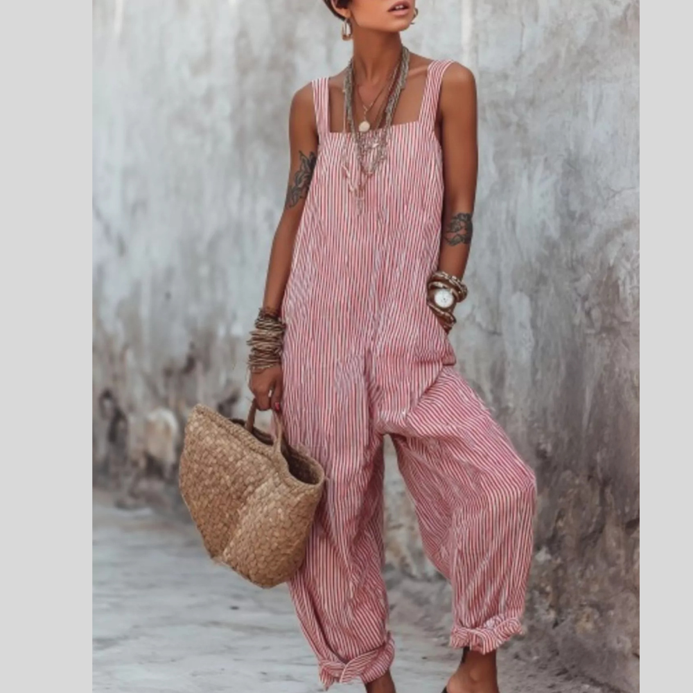 Full Size Striped Wide-Leg Jumpsuit Plus Size