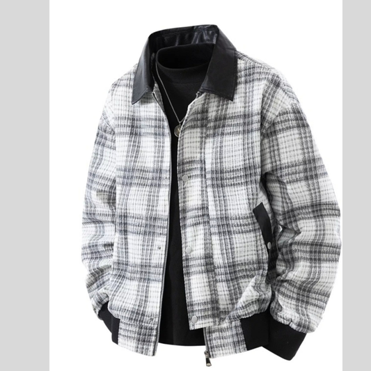 Men's Plus Size Plaid Pattern Snap Down Casual Jacket