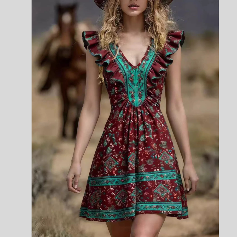 Ruffled V-Neck Mini Dress