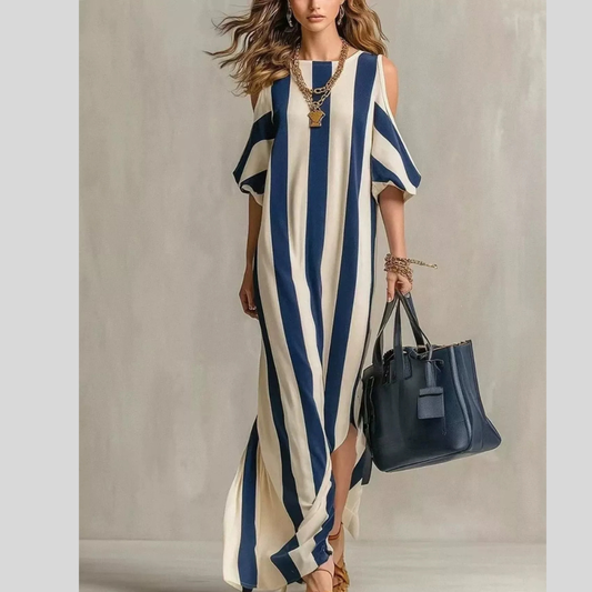 Striped Cold Shoulder Maxi Dress