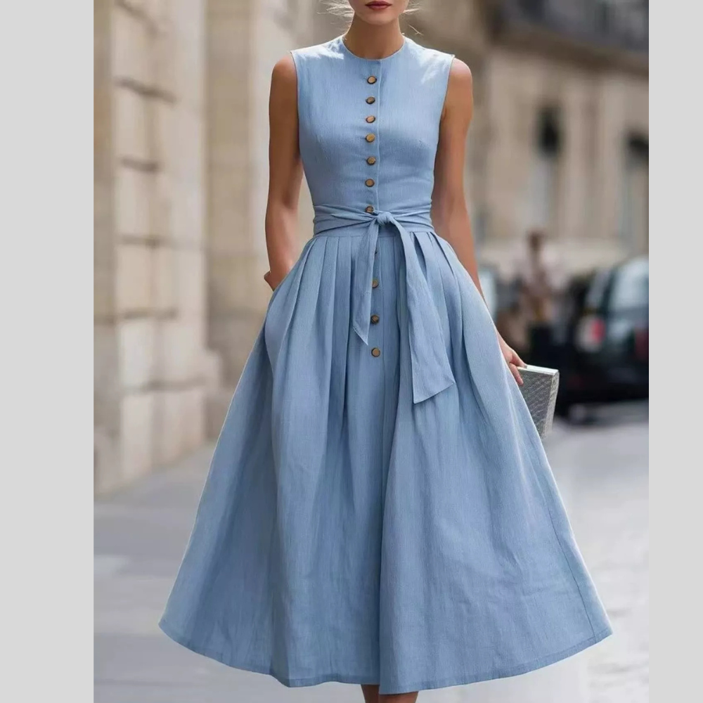 Full Size Sleeveless Button-Front Belted Midi Dress Plus Size