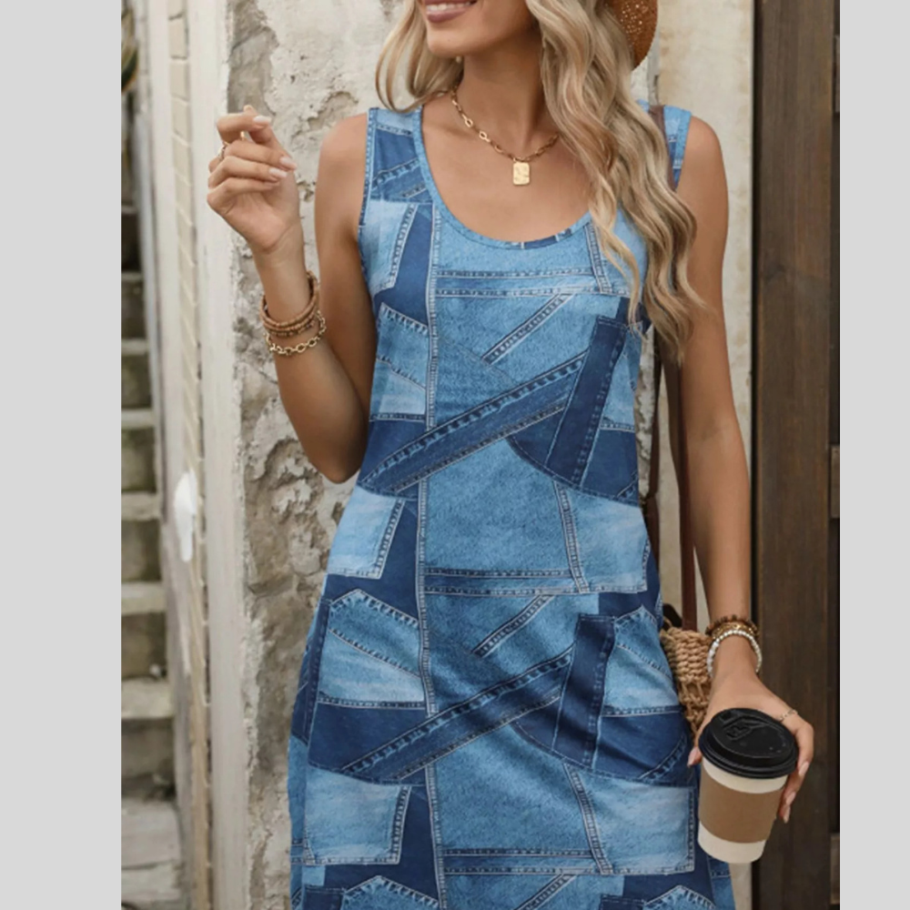 Patchwork Denim Sleeveless Dress