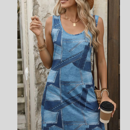 Patchwork Denim Sleeveless Dress