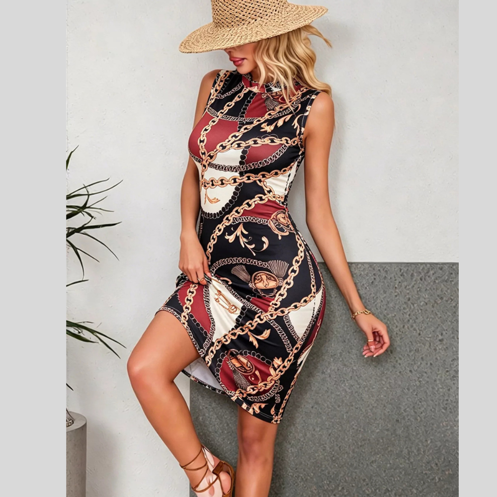 Sleeveless Chain Print Bodycon Dress