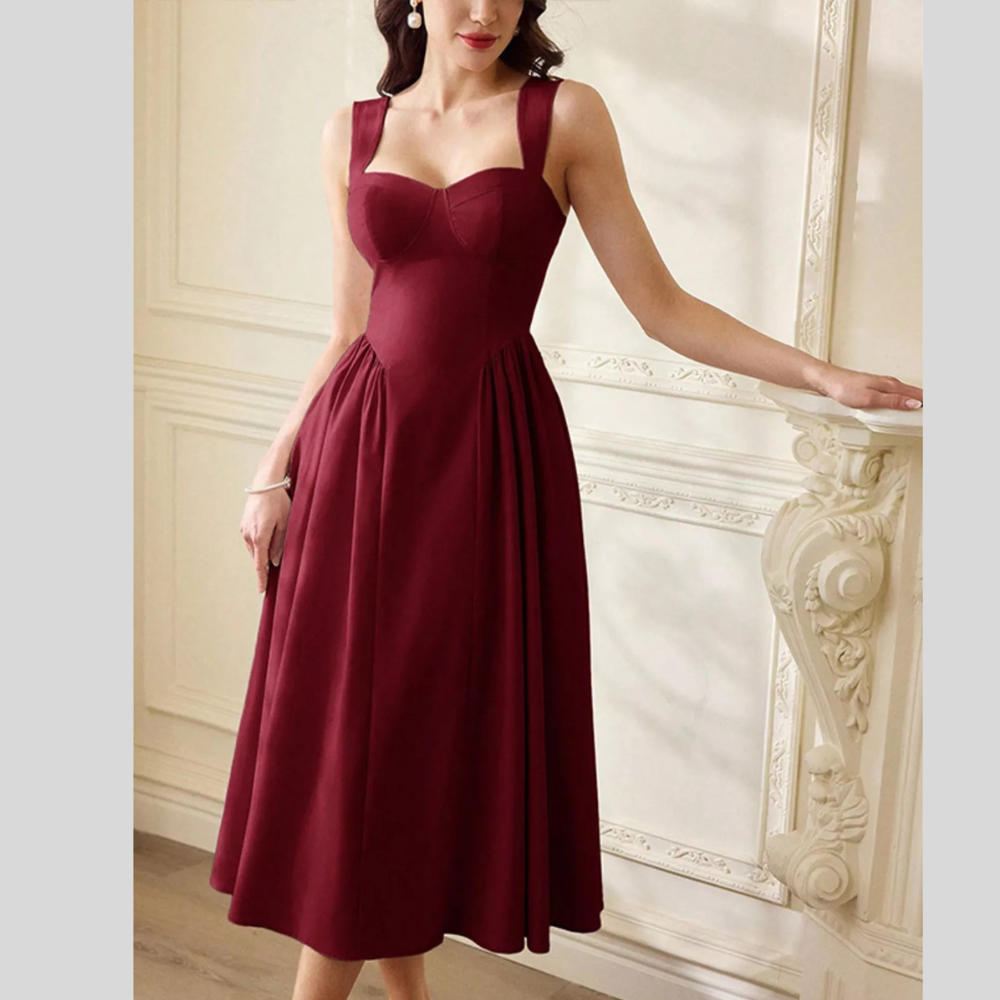 Sweetheart Neckline Casual A-Line Midi Dress