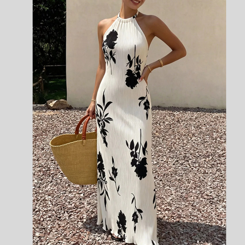 Floral Print Casual Halter Neck Maxi Dress