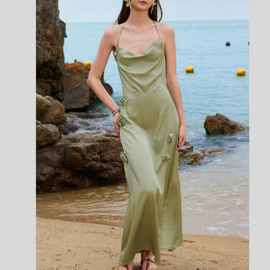Halter Neck Slit Back Maxi Dress