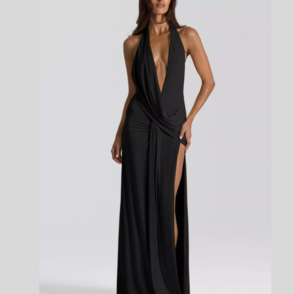 Split Backless Halter Neck Maxi Dress