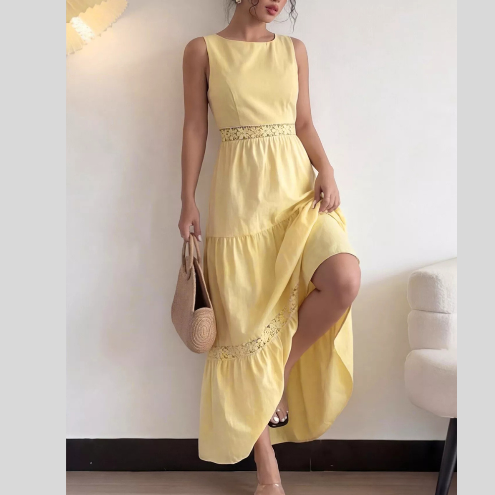 Lace Trim Sleeveless Tiered Maxi Dress