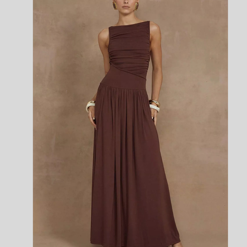 Ruched Sleeveless Casual Maxi Dress