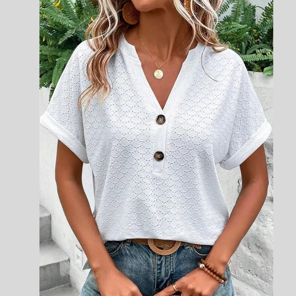 Notched Short Sleeve Top