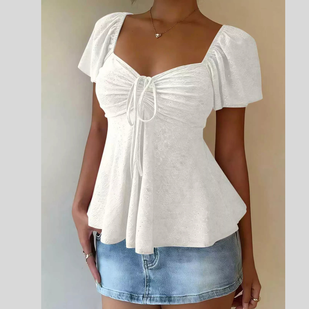 Sweetheart Neck Flutter Sleeve Top