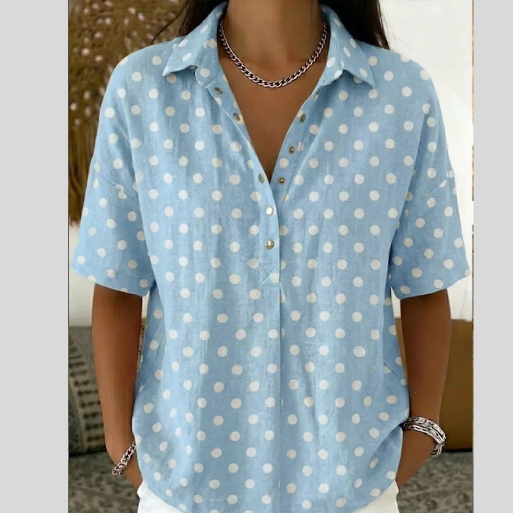 Full Size Polka Dot Short Sleeve Shirt Plus Size