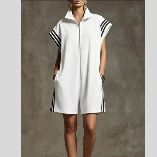 Striped Zip Front Romper