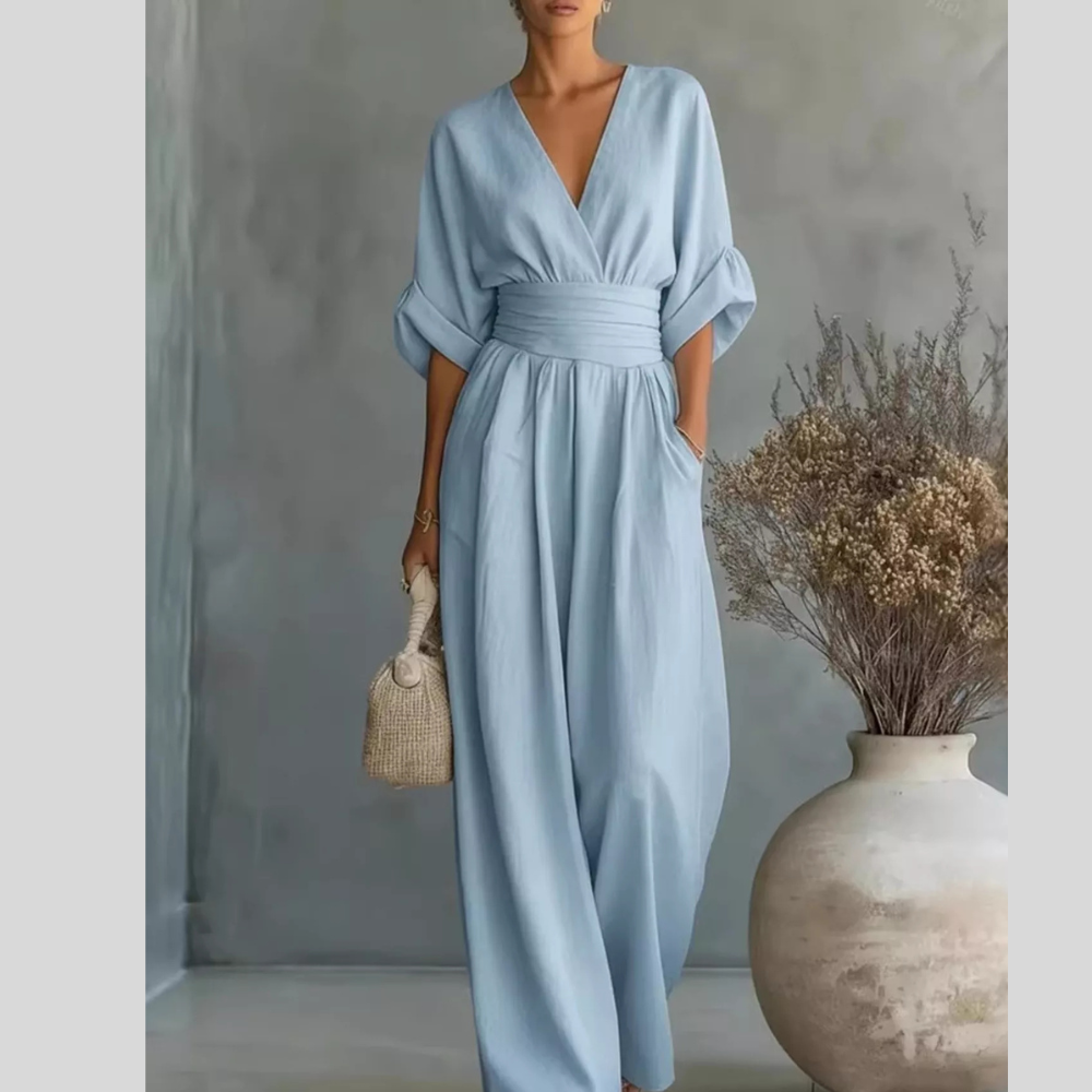 Full Size Half Sleeve Wide Leg Jumpsuit Plus Size