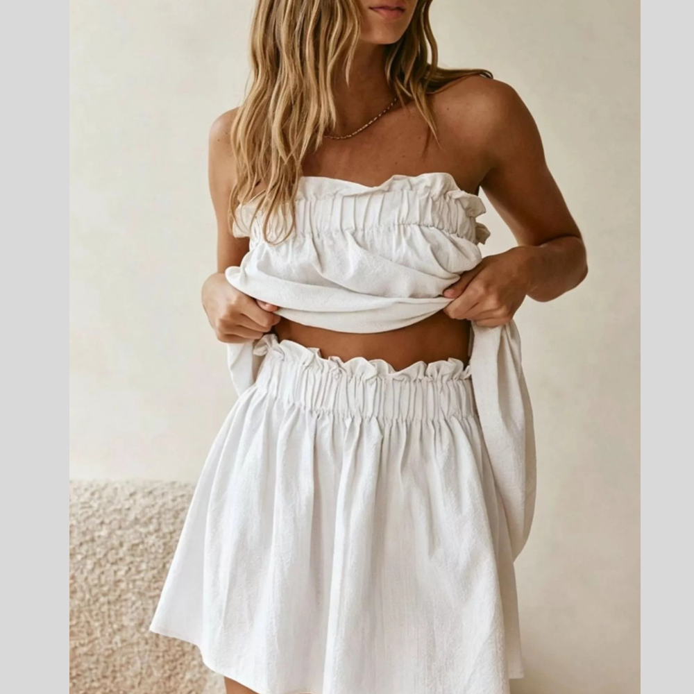 Full Size Strapless Top and High-Waisted Skirt Set Plus Size