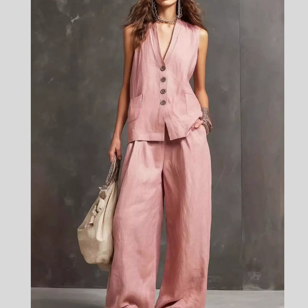 Full Size Sleeveless Vest and Wide-Leg Pants Set Plus SIze
