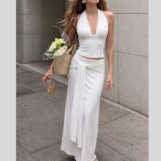 Full Size Halter Neck Crop Top and Maxi Skirt Set Plus Size