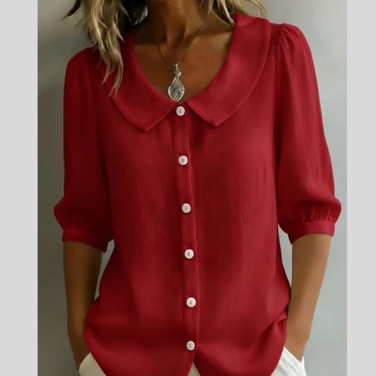 Full Size Peter Pan Collar Button Up Casual Shirt Plus Size