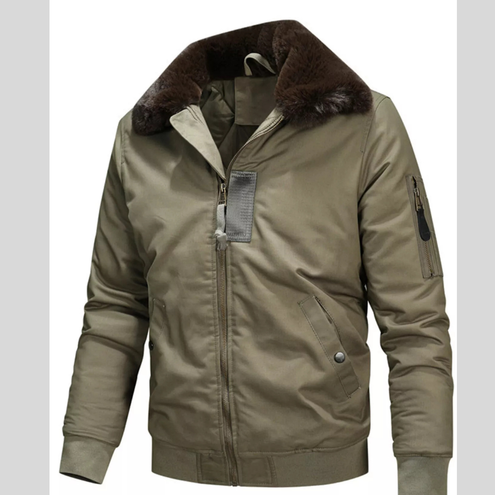Men's Full Size Vintage Fur Collar Zip Up Jacket Plus Size