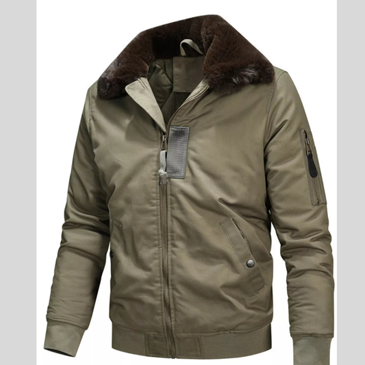 Men's Full Size Vintage Fur Collar Zip Up Jacket Plus Size