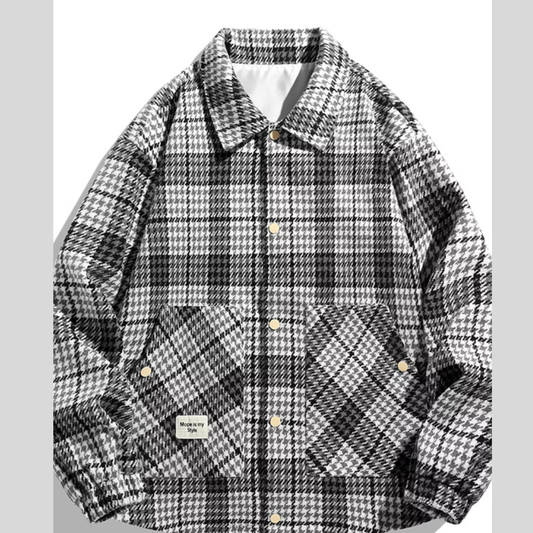 Men's Plus Size Houndstooth Pattern Button-Up Jacket