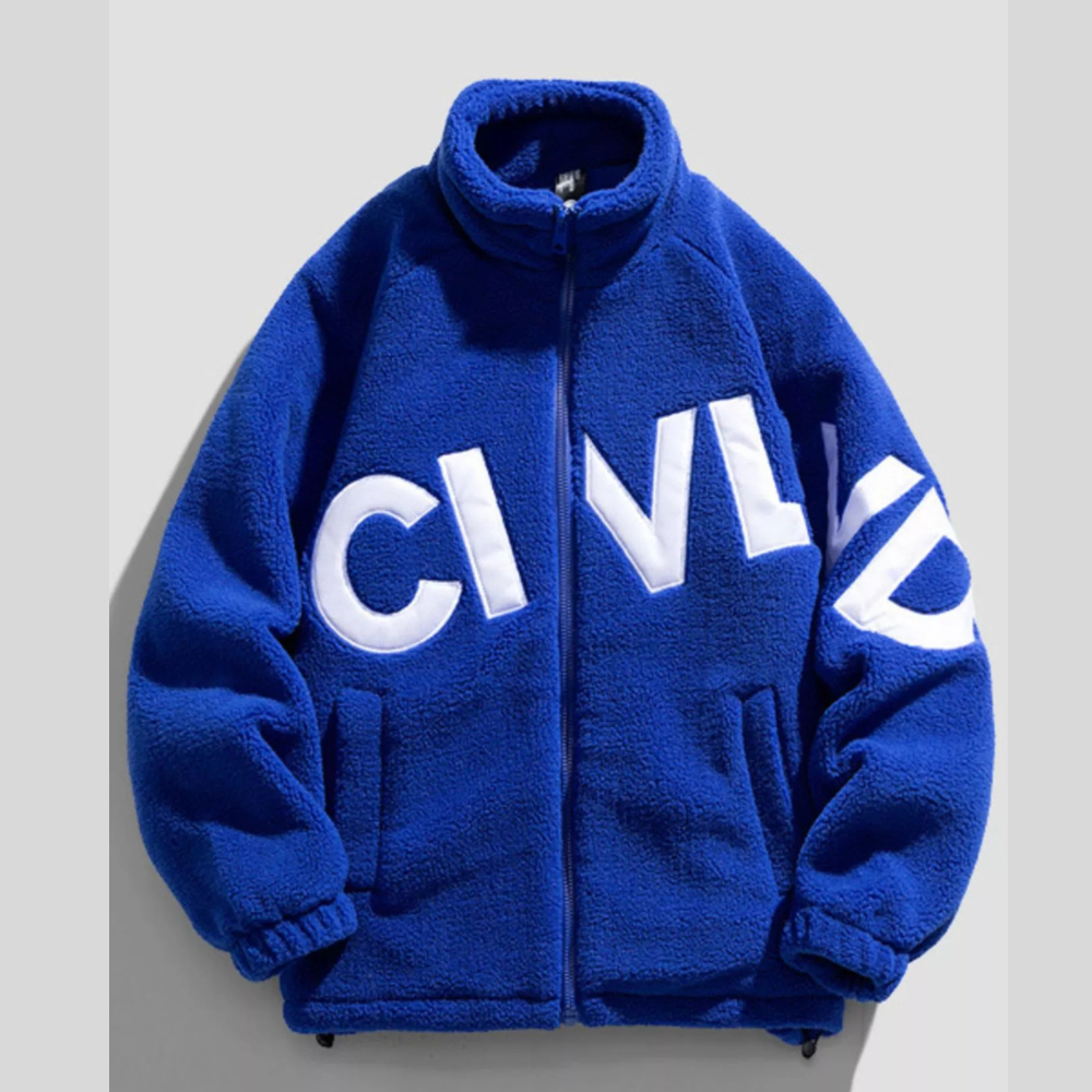 Men's Full Size Fleece Letter Graphic Zip Up Jacket Plus Size
