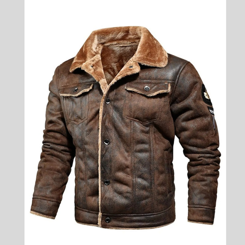 Men's Plus Size Shearling Lined Zip Up Jacket
