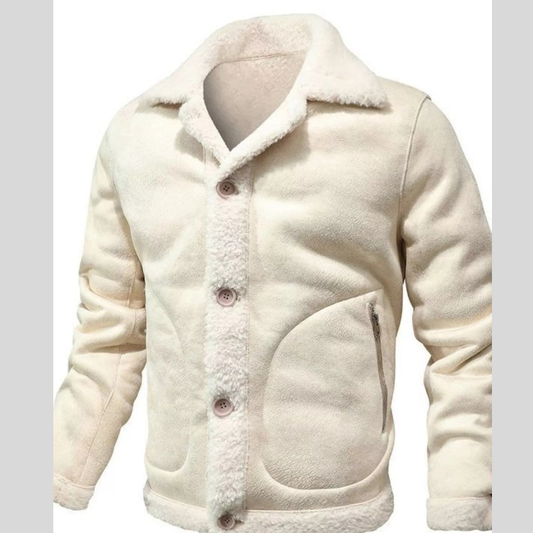 Men's Plus Size Shearling Lined Button Up Jacket