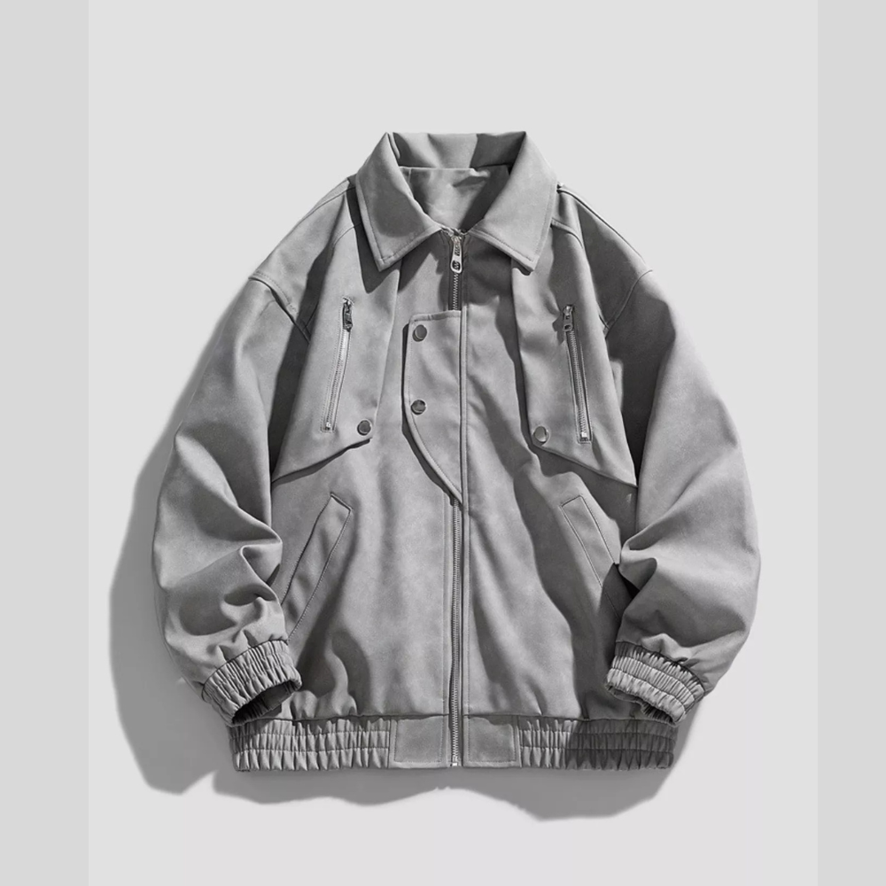 Men's Plus Size Zip-Up Collared Neck Jacket