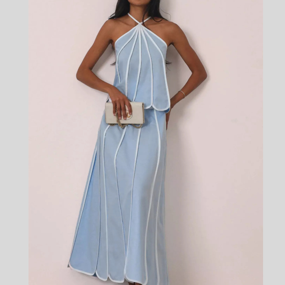Halter Neck Scalloped Hem Top and Skirt Set
