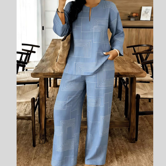 Geometric Print Relaxed Fit Top and Pants Set