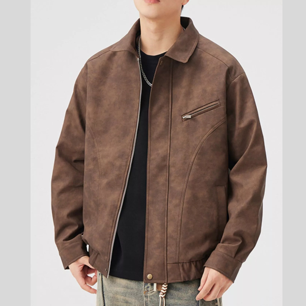 Men's Plus Size Vintage Style Zip Up Leather Jacket
