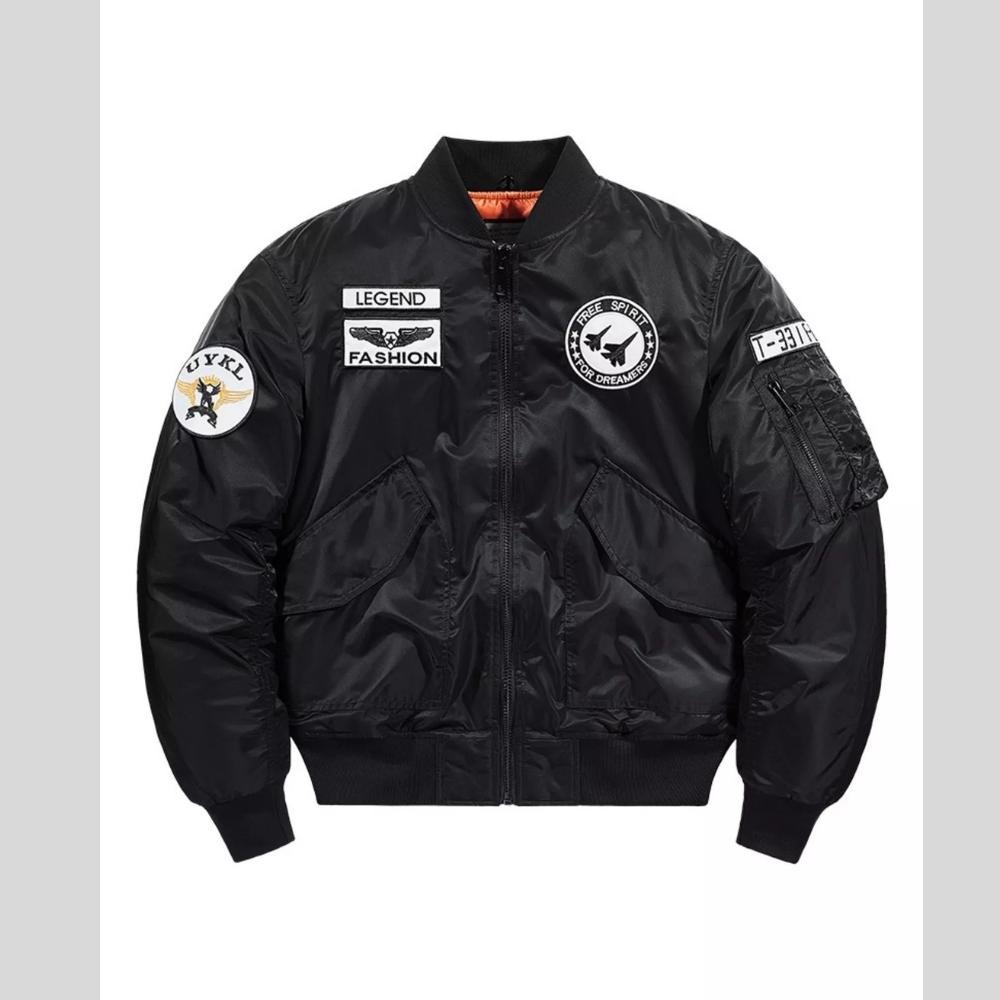 Men's Plus Size Embroidered Patches Bomber Jacket