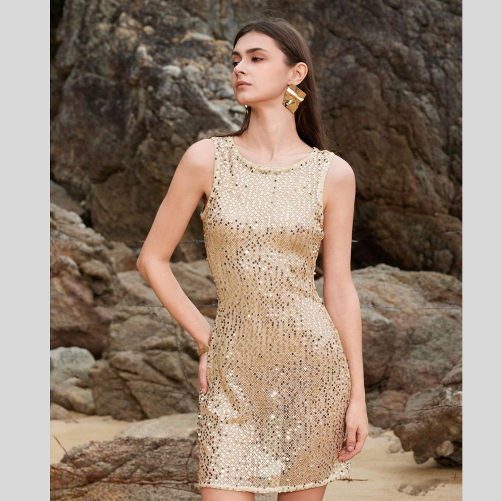 Sleeveless Sequin Mini Cover-Up Dress
